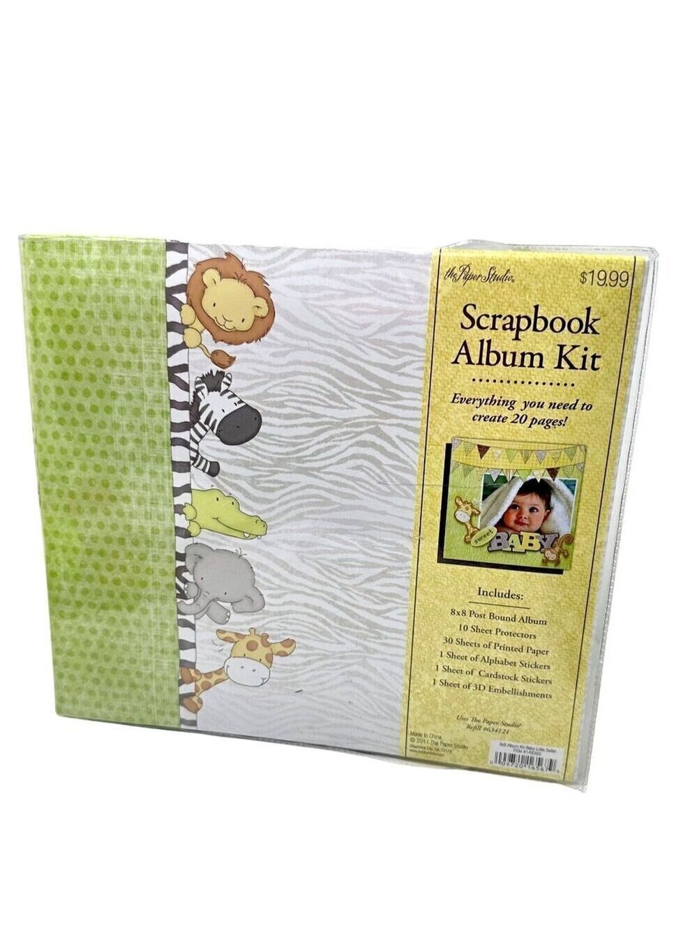 Paper Studio Safari Baby Scrapbook Kit 8x8 Album Stickers Embellishments NIP